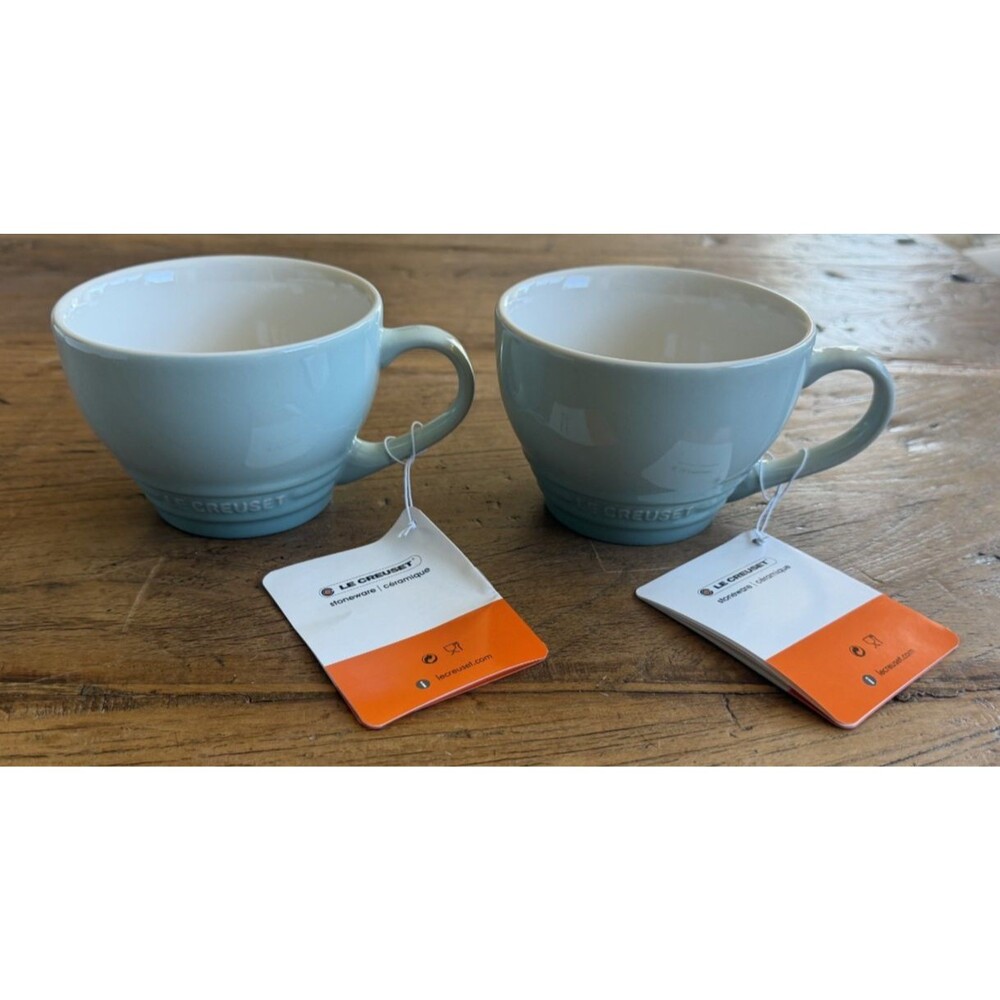 SALE Le Creuset Stoneware 2 Giant Cappuccino Bistro Mug 14oz Sage Green NEW - Picture 4 of 9